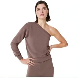 Spanx AirEssentials One-Shoulder Pullover Sweatshirt Taupe 3X NWT